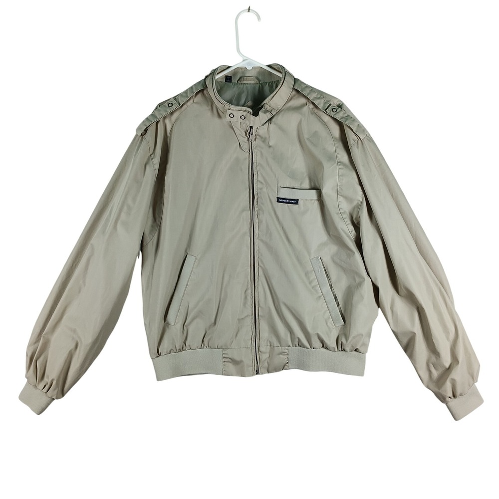 Members Only Racer Jacket Mens 46 Tan Classic Epaulette Bomber Coat